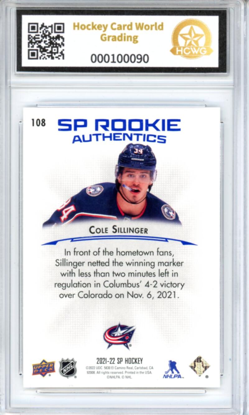 2021-22 Upper Deck SP Blue #108 Cole Sillinger Rookie RC - Graded HCWG 9 Image 2