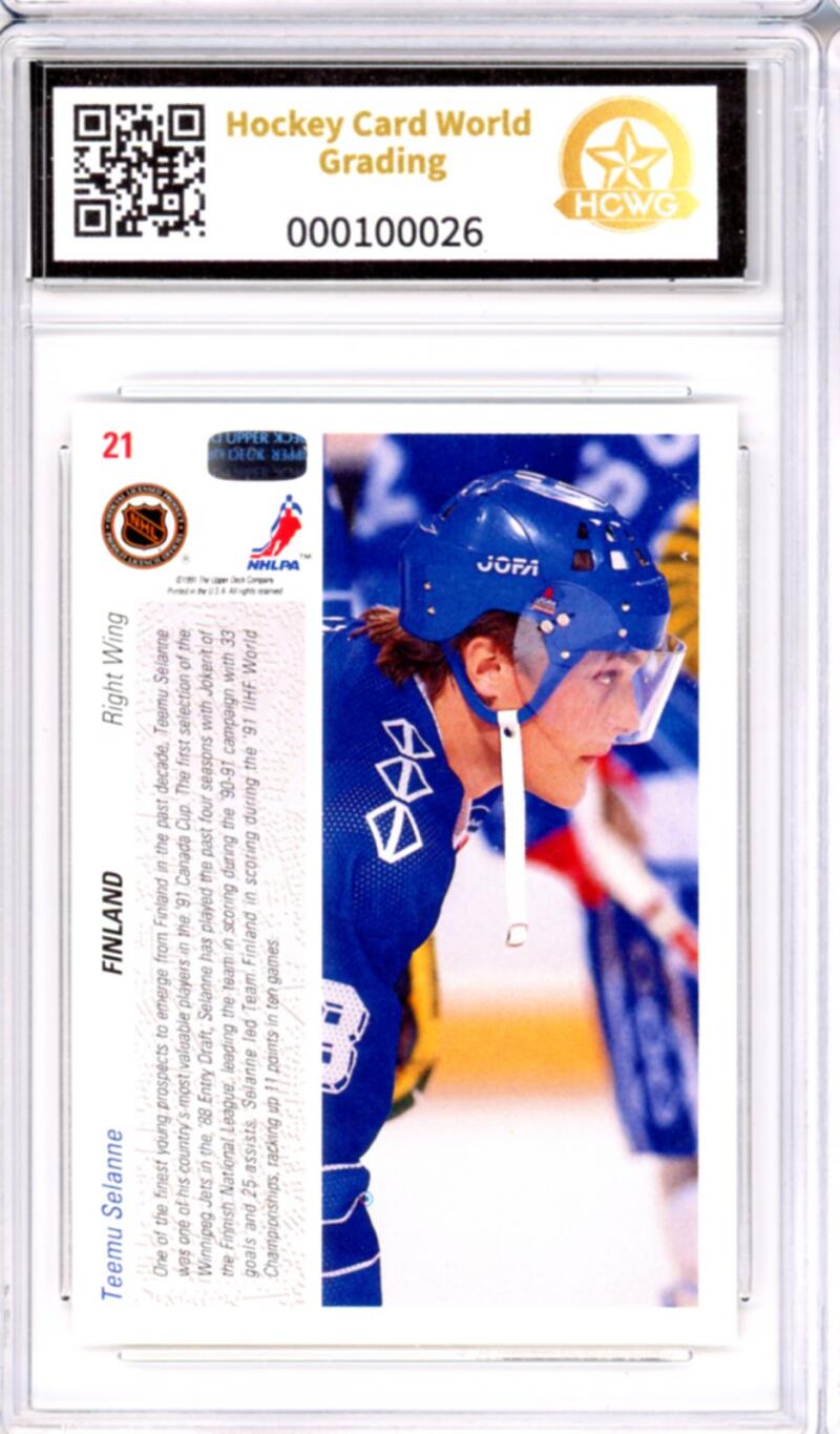 1991-92 Upper Deck #21 Teemu Selanne Rookie RC - Graded HCWG 9 Image 2
