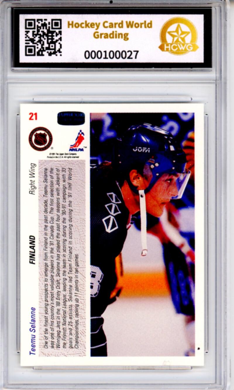 1991-92 Upper Deck #21 Teemu Selanne Rookie RC - Graded HCWG 10 Image 2