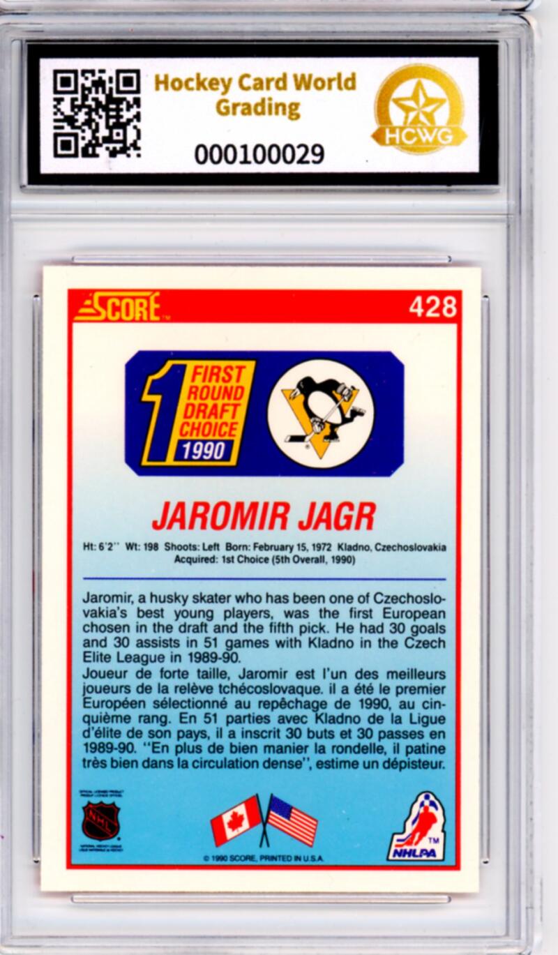 1990-91 Score Canadian #428 Jaromir Jagr Rookie RC - Graded HCWG 8 Image 2
