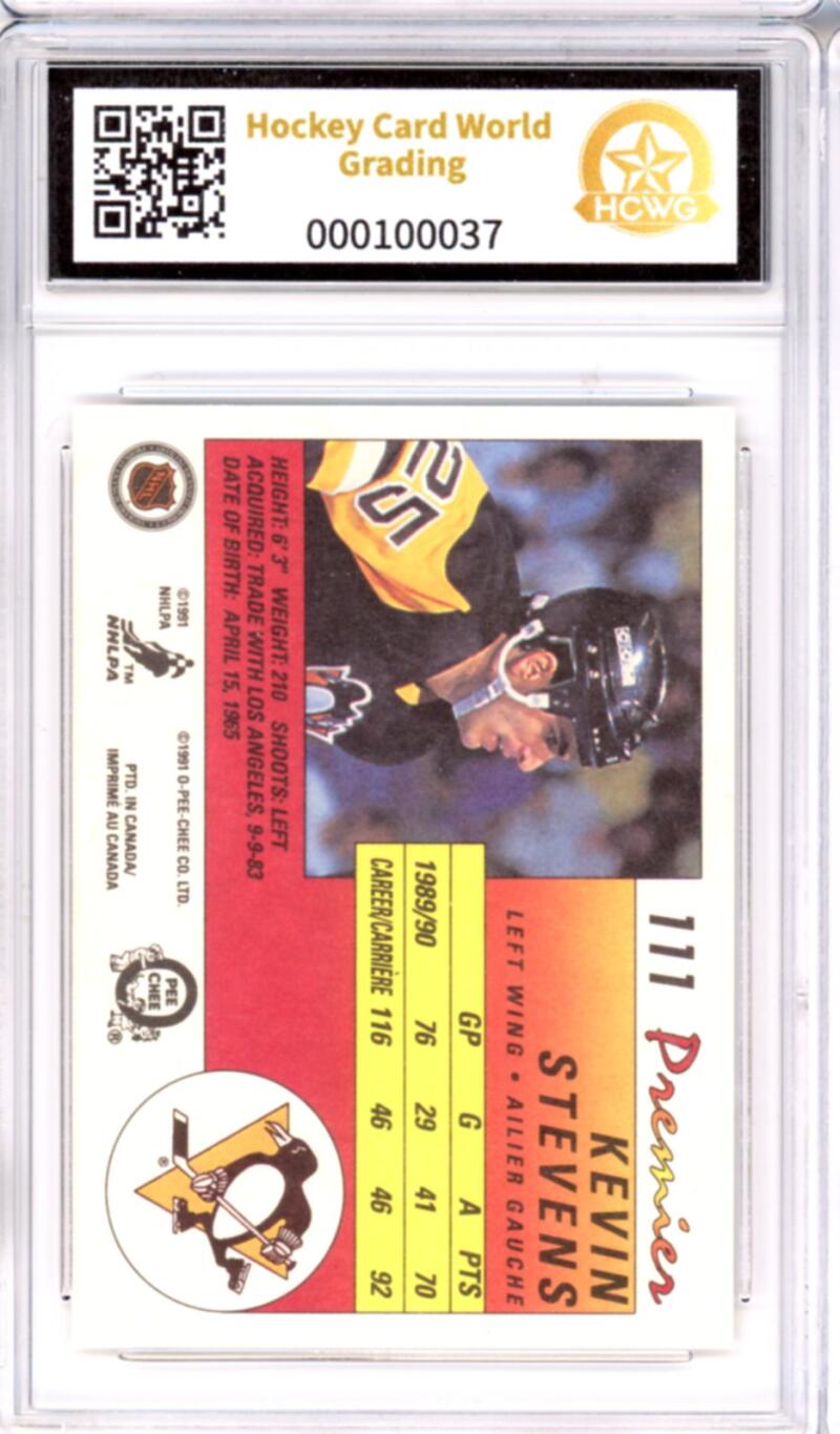 1990-91 OPC Premier #111 Kevin Stevens Rookie RC - Graded HCWG 10 Image 2