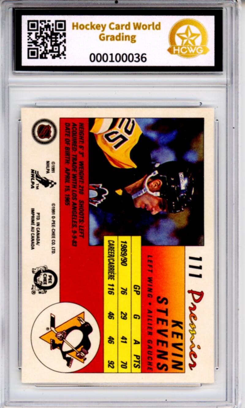 1990-91 OPC Premier #111 Kevin Stevens Rookie RC - Graded HCWG 10 Image 2
