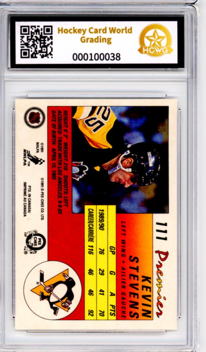 1990-91 OPC Premier #111 Kevin Stevens Rookie RC - Graded HCWG 10 Image 2