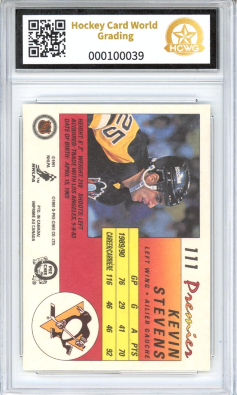 1990-91 OPC Premier #111 Kevin Stevens Rookie RC - Graded HCWG 9 Image 2