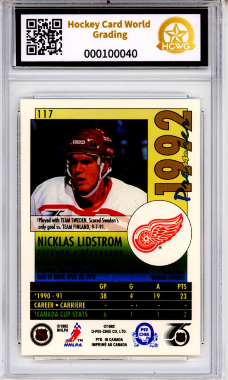 1991-92 OPC Premier Nicklas Lidstrom Rookie RC - Graded HCWG 10 Image 2