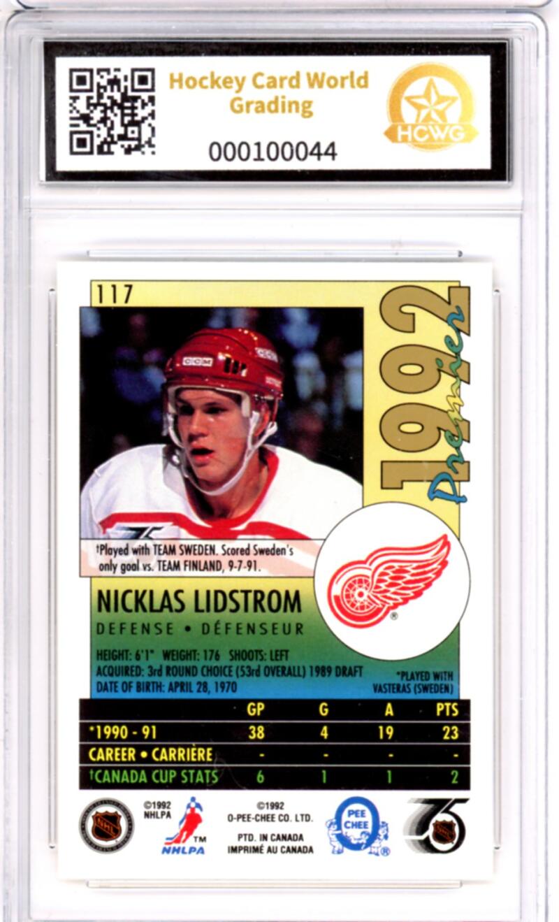 1991-92 OPC Premier Nicklas Lidstrom Rookie RC - Graded HCWG 9 Image 2