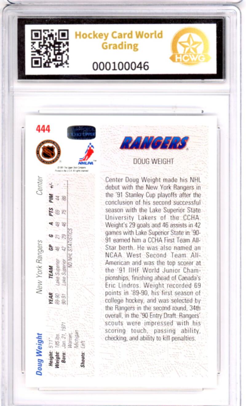 1991-92 Upper Deck #444 Doug Weight Rookie RC - Graded HCWG 10 Image 2