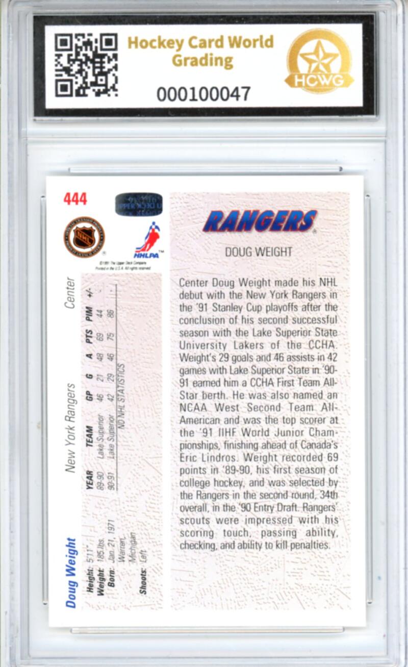 1991-92 Upper Deck #444 Doug Weight Rookie RC - Graded HCWG 10 Image 2