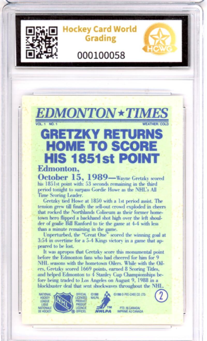 1990-91 O-Pee-Chee #2 Wayne Gretzky Oilers - Graded HCWG 9 Image 2