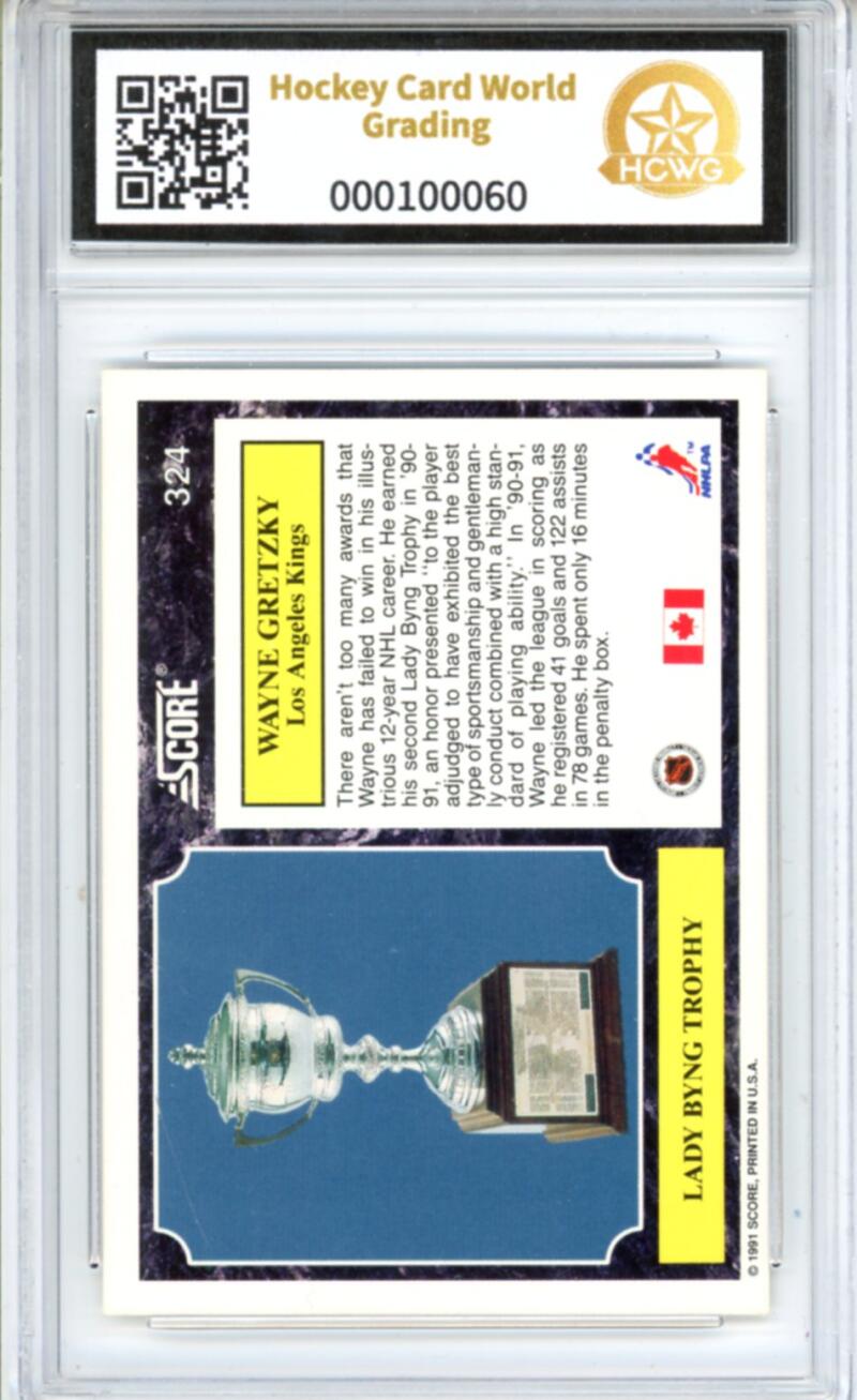 1991-92 Score Canadian English #324 Wayne Gretzky Bing - Graded HCWG 9 Image 2