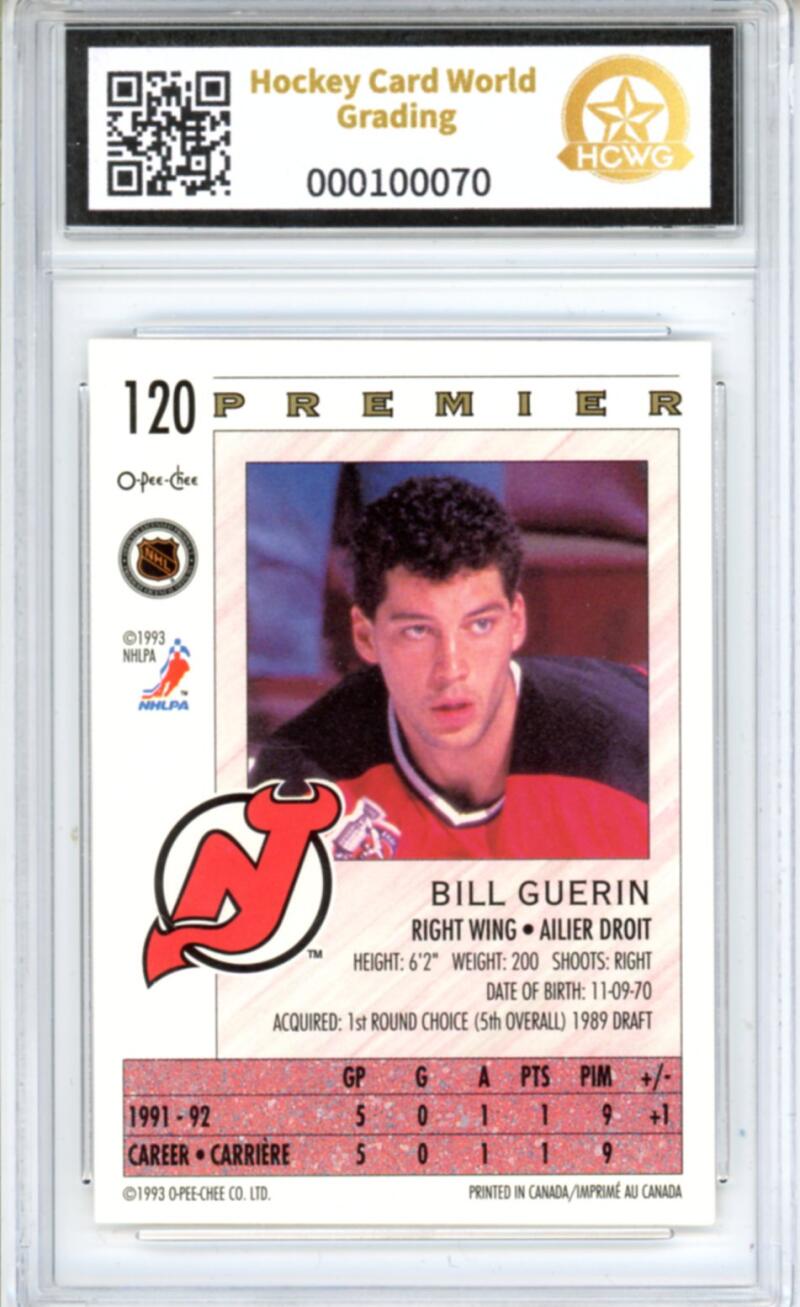 19921-93 OPC Premier #120 Bill Guerin Rookie RC - Graded HCWG 10 Image 2