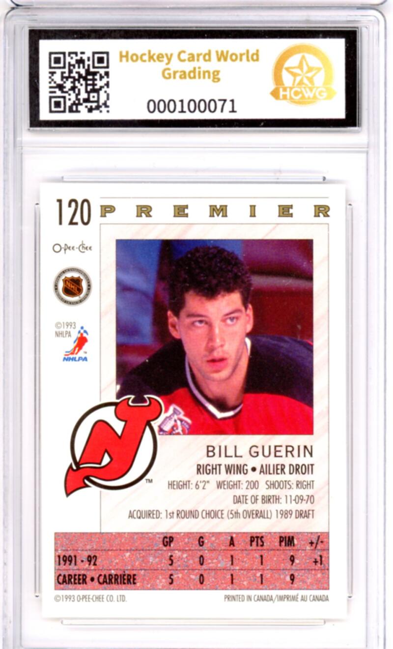 19921-93 OPC Premier #120 Bill Guerin Rookie RC - Graded HCWG 10 Image 2