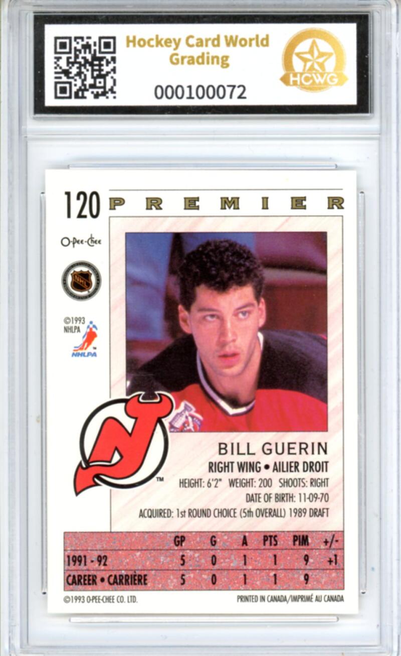 19921-93 OPC Premier #120 Bill Guerin Rookie RC - Graded HCWG 9 Image 2