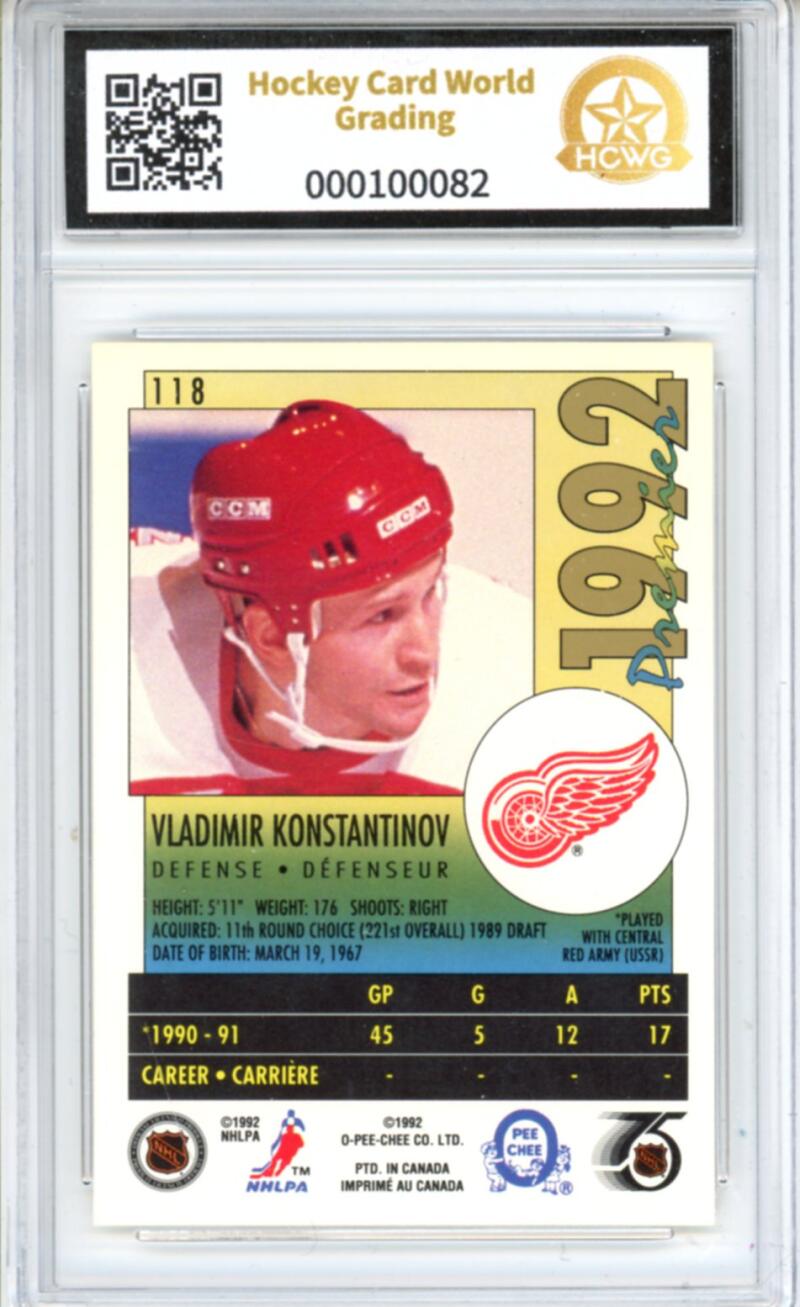 1991-92 OPC Premier #118 Vladimir Konstantinov Rookie RC - Graded HCWG 9 Image 2