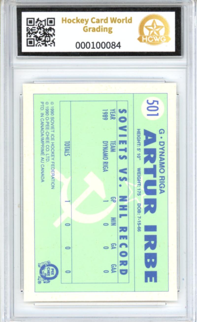 1990-91 O-Pee-Chee #501 Artus Irbe Rookie RC - Graded HCWG 10 Image 2