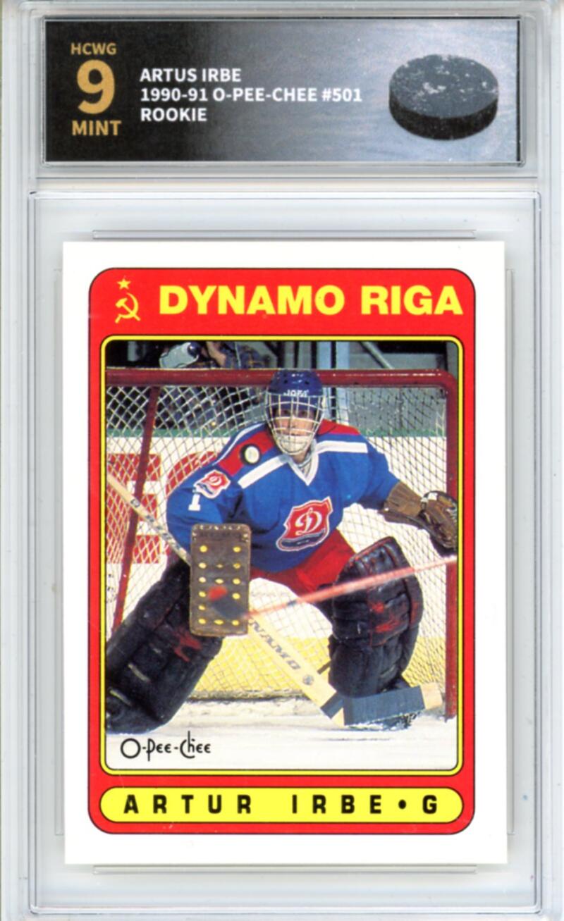 1990-91 O-Pee-Chee #501 Artus Irbe Rookie RC - Graded HCWG 9 Image 1