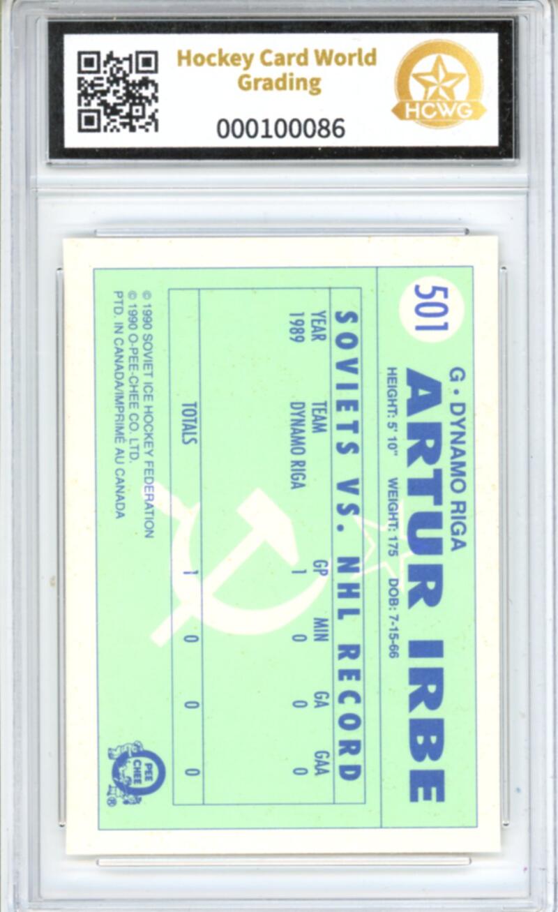 1990-91 O-Pee-Chee #501 Artus Irbe Rookie RC - Graded HCWG 9 Image 2