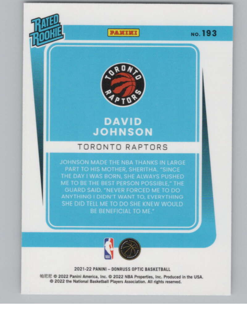 2021-22 Donruss Optic #193 David Johnson Rated Rookies RC Rookie V102972 Image 2