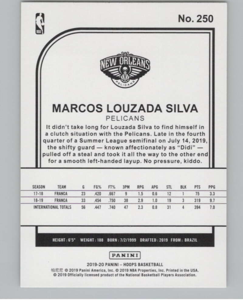 2019-20 Panini Hoops Yellow #250 Marcos Louzada Silva V102979 Image 2