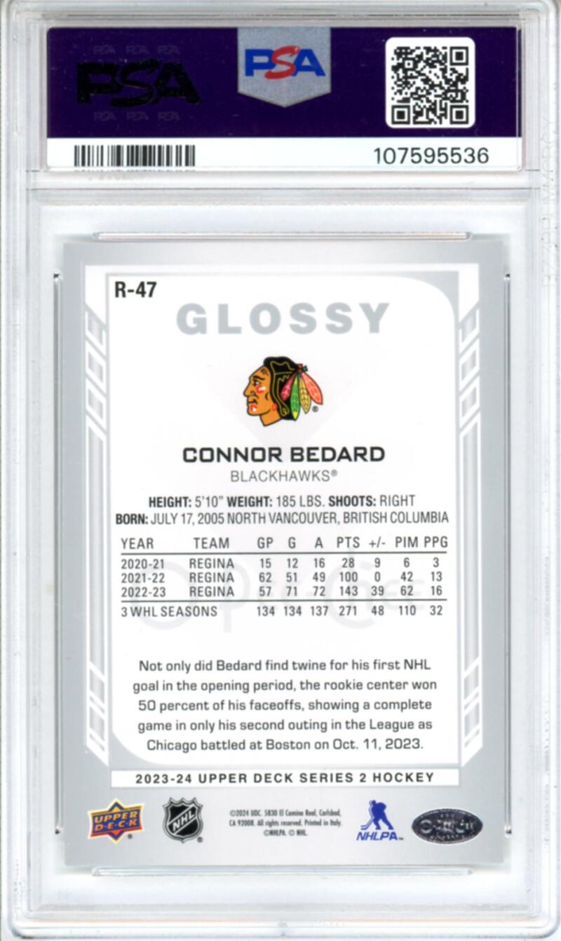 2023-24 Upper Deck OPC Glossy #R47 Connor Bedard RC Rookie Hockey - PSA 9 Image 2