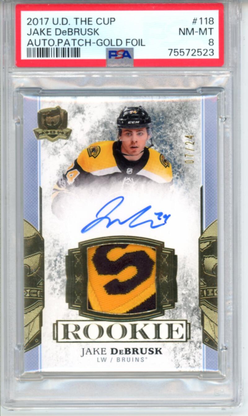 2017-18 The Cup Gold #118 Jake DeBrusk Patch Auto Rookie 7/24 RC Hockey PSA 8 Image 1