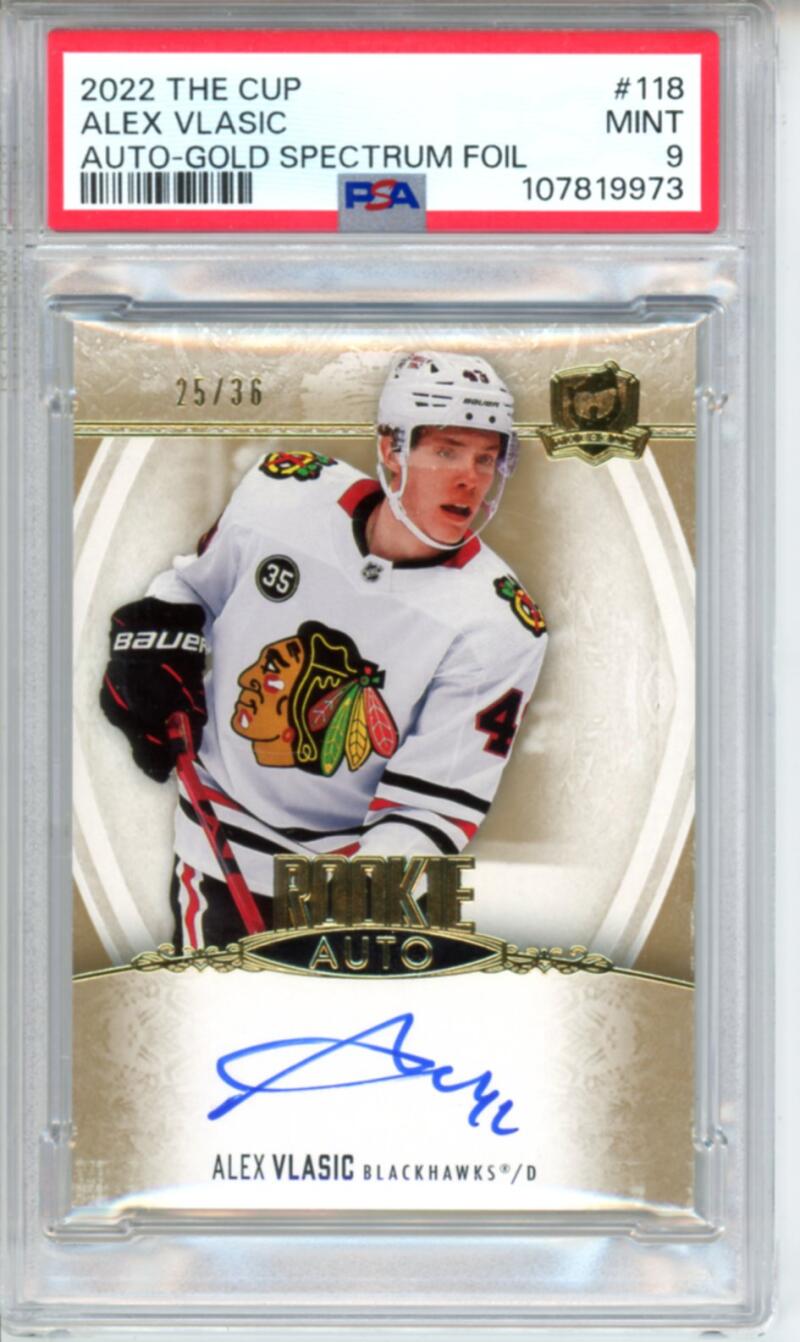 2022-23 The Cup Gold #118 Alex Vlasic Auto Rookie 25/36 RC Hockey PSA 9 Image 1