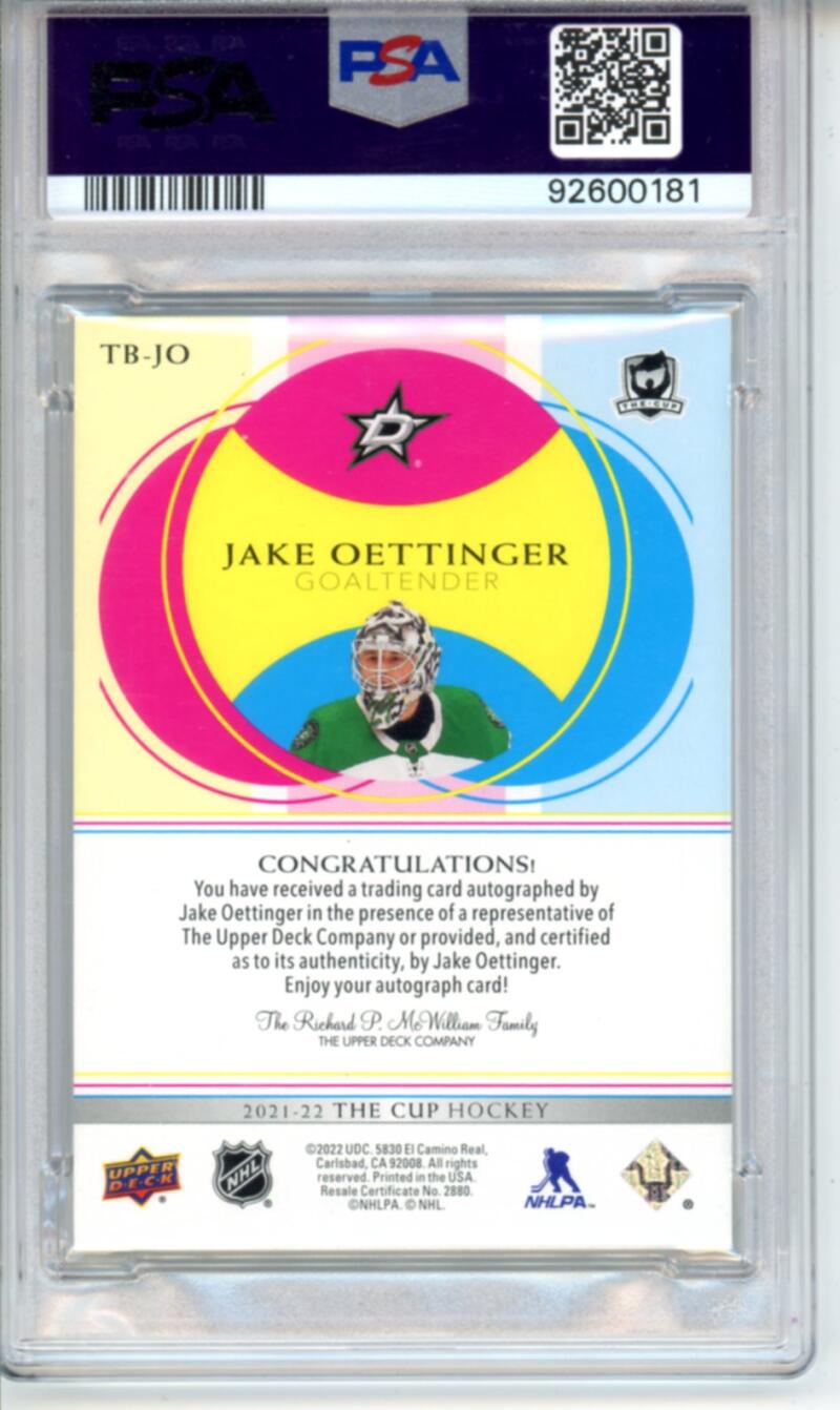 2021-22 The Cup The Basics #TBJO Jake Oettinger Autograph Hockey PSA 9 Image 2