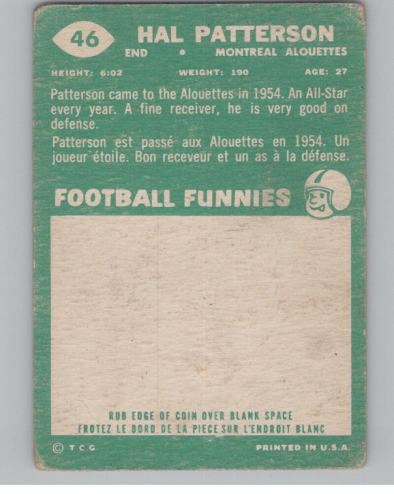 1960 Topps CFL #46 Hal Patterson Football Trading Card V103088 Image 2