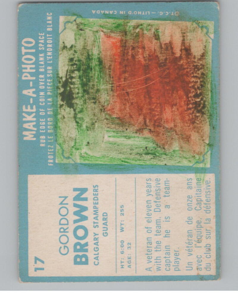 1961 Topps CFL #17 Gordon Brown Football Trading Card V103098 Image 2