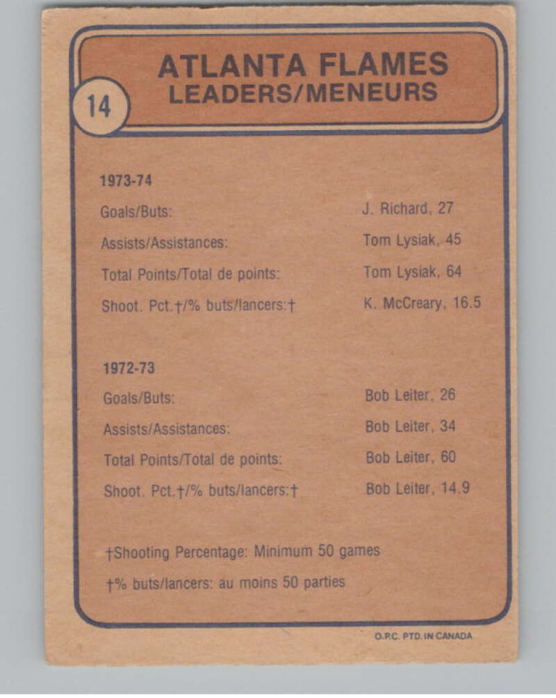 1974-75 O-Pee-Chee #14 Keith McCreary TL Atlanta Flames V103461 Image 2