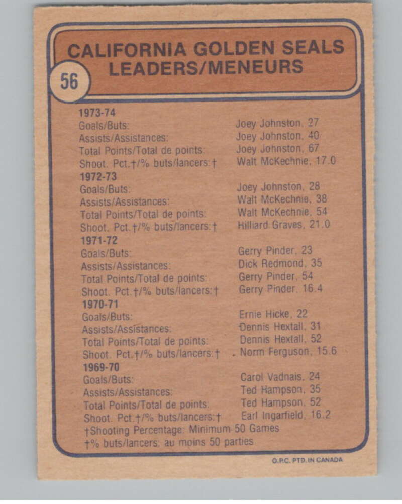 1974-75 O-Pee-Chee #56 Walt McKechnie/Joey Johnston TL V103497 Image 2