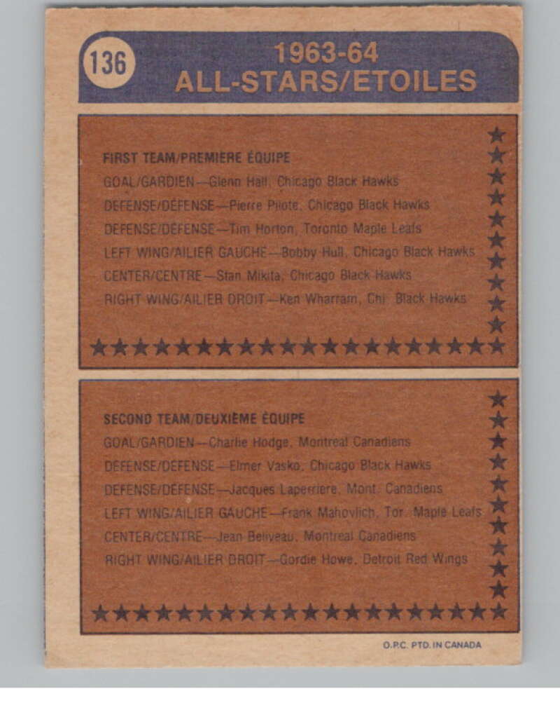 1974-75 O-Pee-Chee #136 Bill White AS Chicago Blackhawks V103584 Image 2