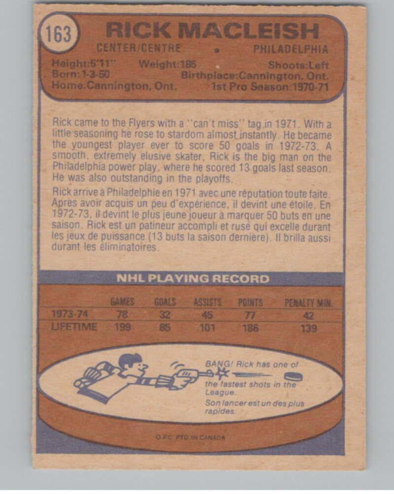 1974-75 O-Pee-Chee #163 Rick MacLeish Philadelphia Flyers V103613 Image 2