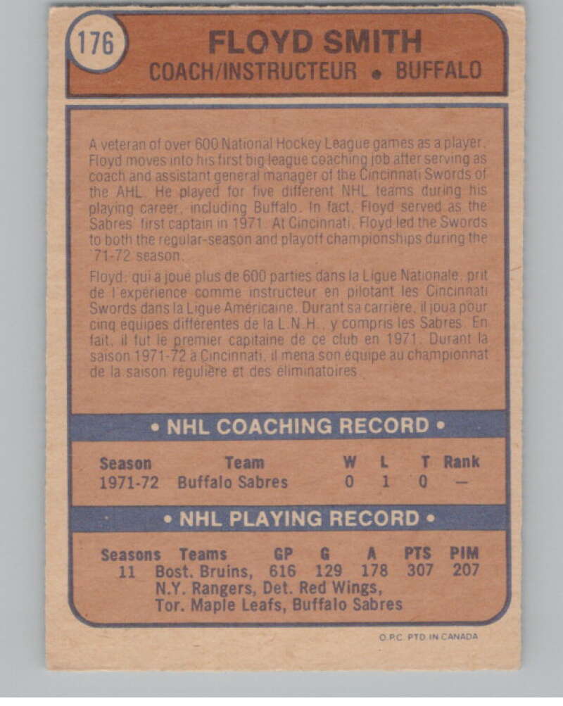 1974-75 O-Pee-Chee #176 Floyd Smith CO Buffalo Sabres V103636 Image 2