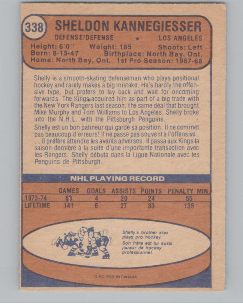 1974-75 O-Pee-Chee #338 Sheldon Kannegiesser Los Angeles Kings V103829 Image 2