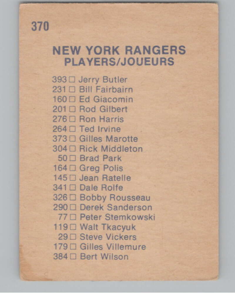 1974-75 O-Pee-Chee #370 New York Rangers TC New York Rangers V103861 Image 2