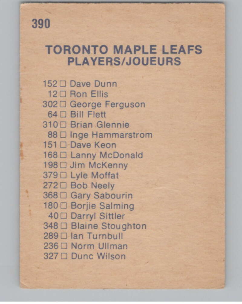 1974-75 O-Pee-Chee #390 Toronto Maple Leafs TC Toronto Maple Leafs V103884 Image 2