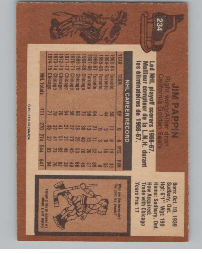 1975-76 O-Pee-Chee #234 Jim Pappin Hockey California Golden Seals V103968 Image 2