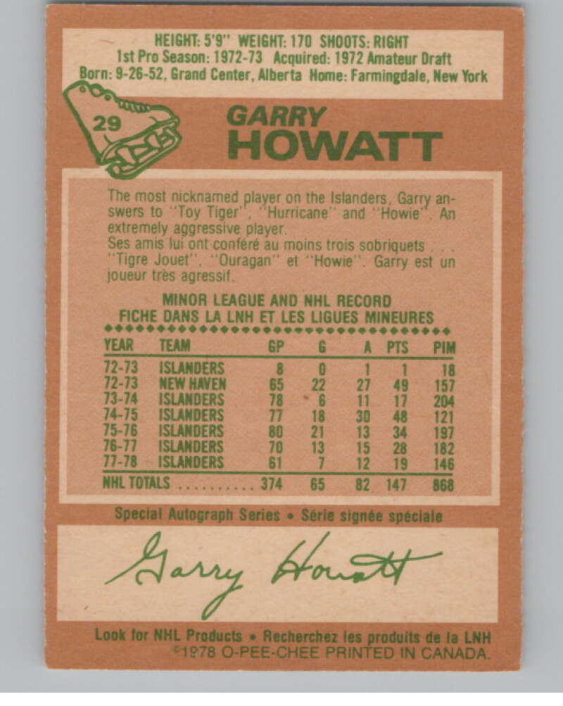 1978-79 O-Pee-Chee #29 Garry Howatt Hockey New York Islanders V104044 Image 2
