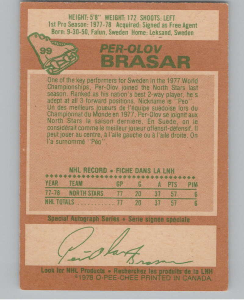 1978-79 O-Pee-Chee #99 Per-Olov Brasar Hockey RC Rookie Stars V104058 Image 2