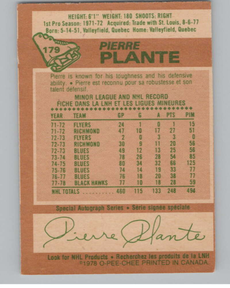 1978-79 O-Pee-Chee #179 Pierre Plante Hockey New York Rangers V104079 Image 2