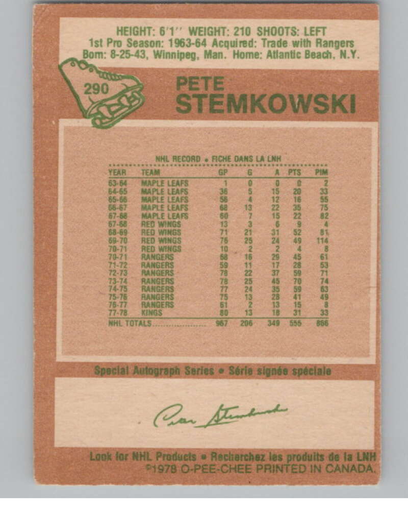 1978-79 O-Pee-Chee #290 Pete Stemkowski Hockey Los Angeles Kings V104105 Image 2