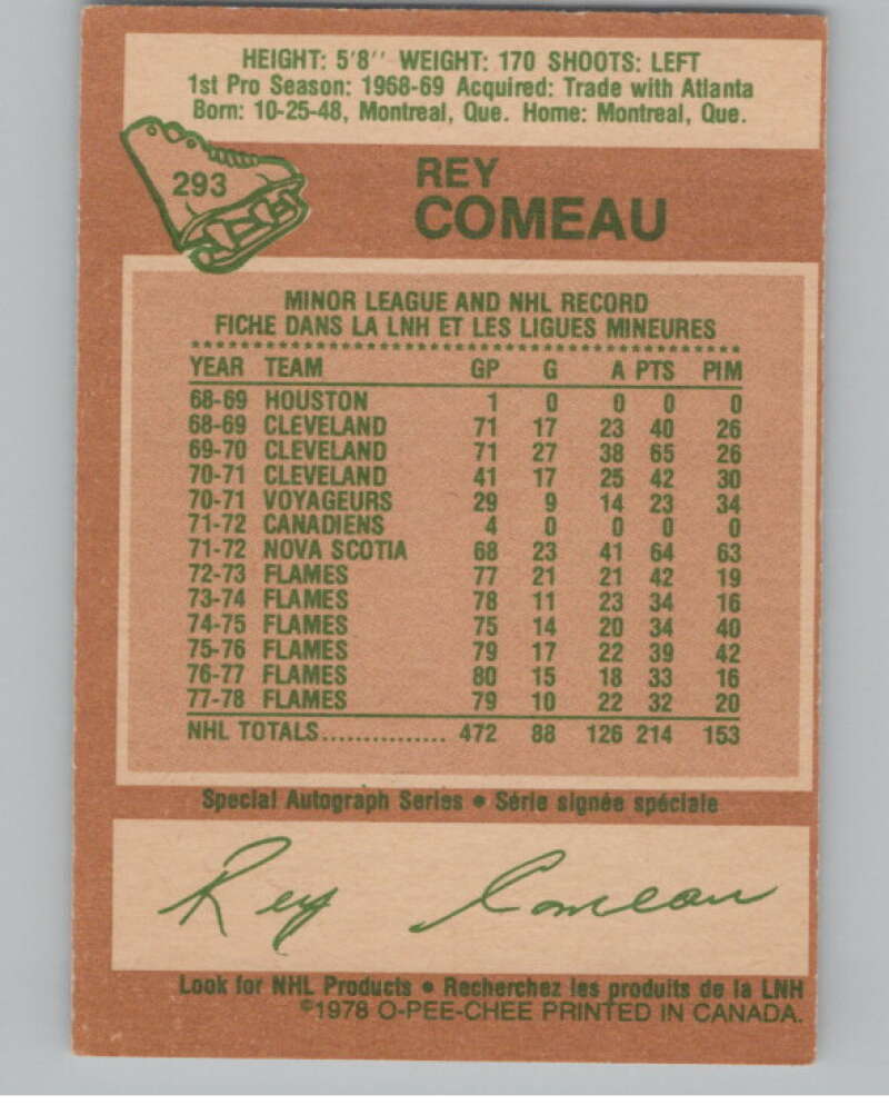 1978-79 O-Pee-Chee #293 Rey Comeau Hockey Colorado Rockies V104107 Image 2