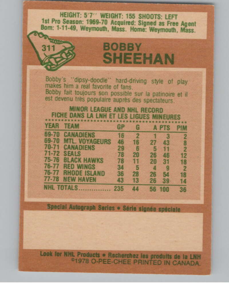 1978-79 O-Pee-Chee #311 Bobby Sheehan Hockey North Stars V104112 Image 2