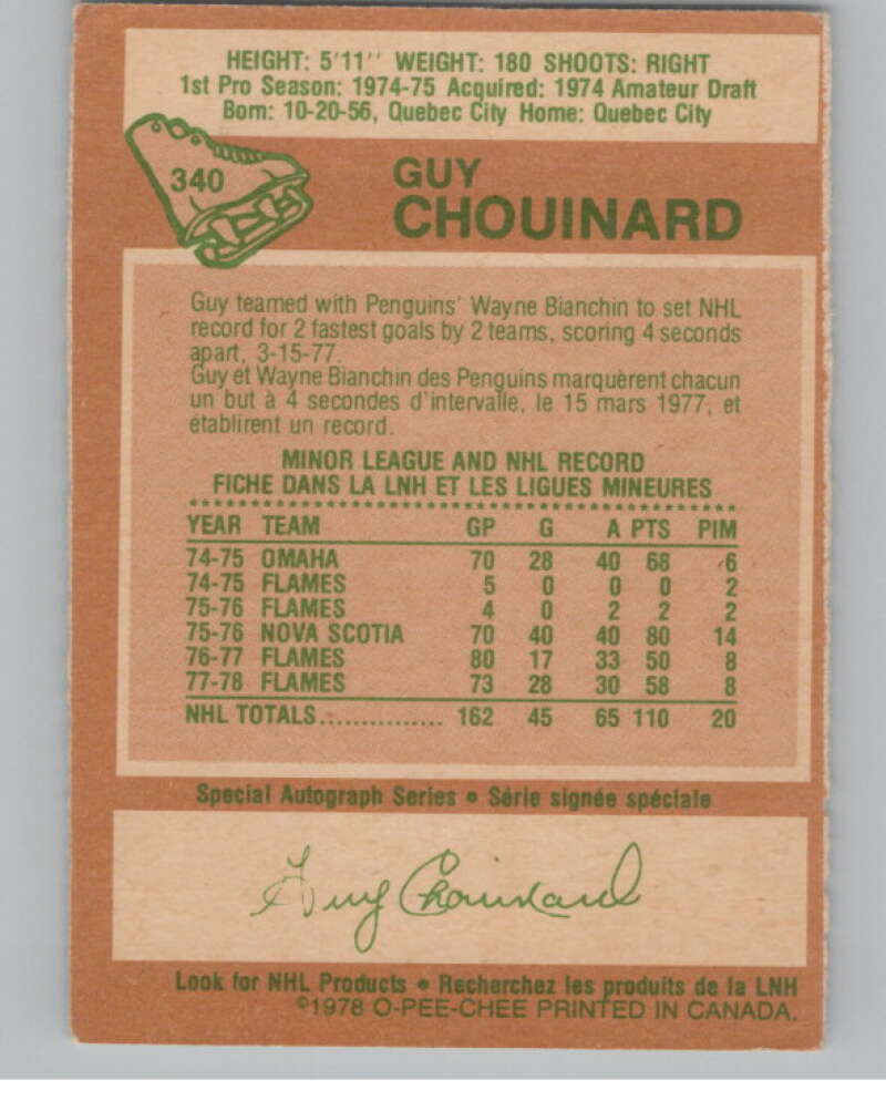 1978-79 O-Pee-Chee #340 Guy Chouinard Hockey Atlanta Flames V104116 Image 2