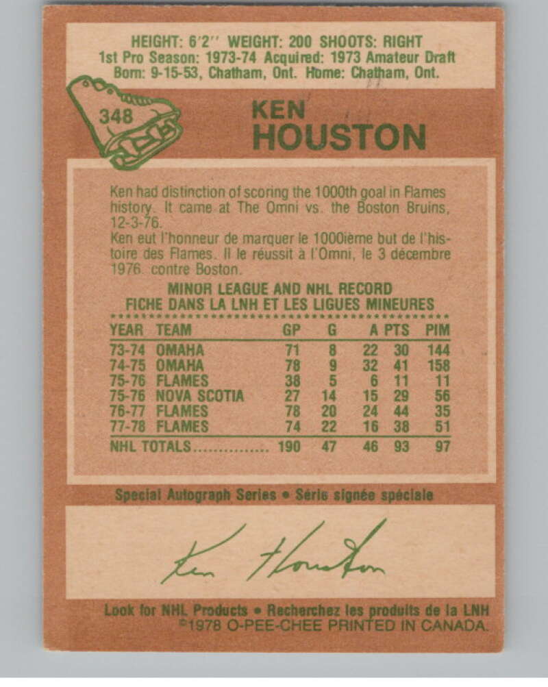 1978-79 O-Pee-Chee #348 Ken Houston Hockey Atlanta Flames V104119 Image 2