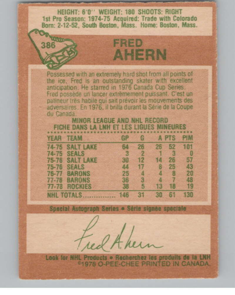 1978-79 O-Pee-Chee #386 Fred Ahern Hockey Stars V104130 Image 2