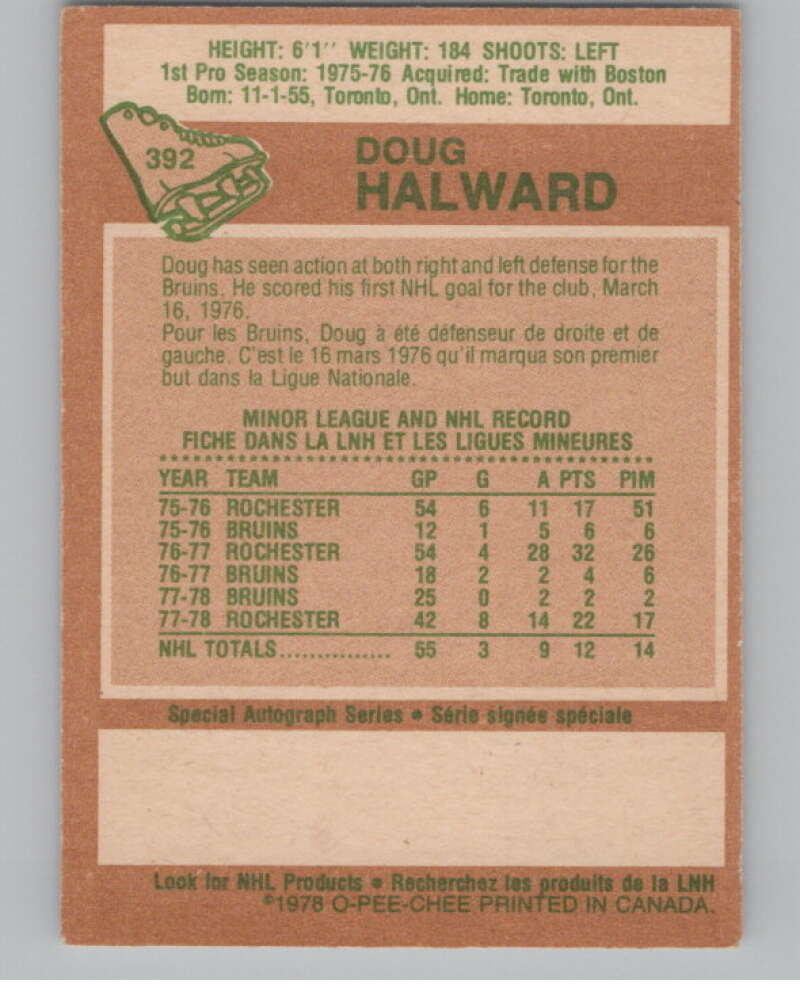 1978-79 O-Pee-Chee #392 Doug Halward Hockey Los Angeles Kings V104133 Image 2