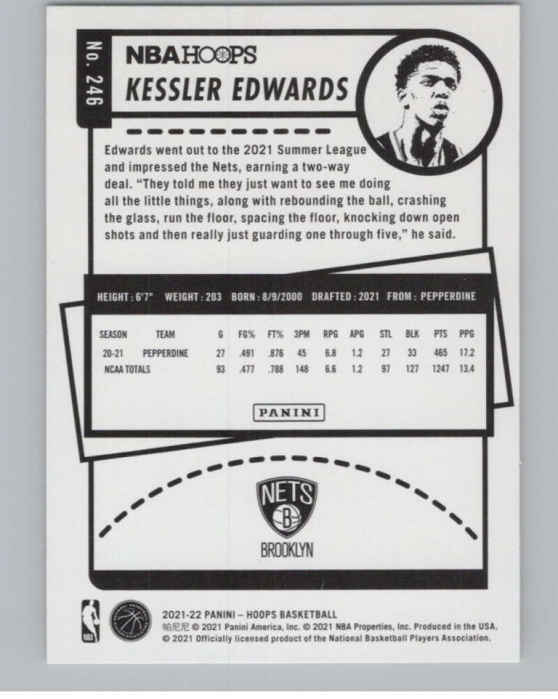 2021-22 Panini Hoops #246 Kessler Edwards RC Rookie Brooklyn Nets V104216 Image 2