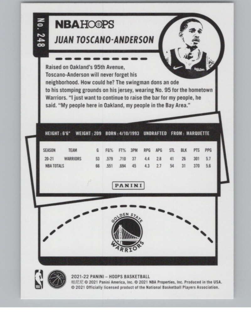 2021-22 Panini Hoops #248 Juan Toscano-Anderson RC Rookie Warriors V104217 Image 2